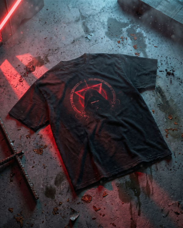 Graphic Tee — Dark Hooded Figure with Red Sigil "ADVRSRY"