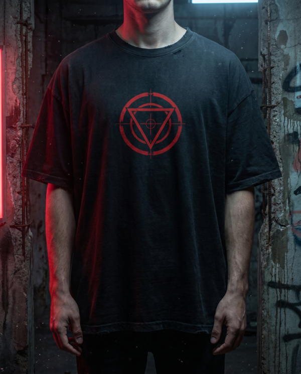 Graphic Tee — Dark Hooded Figure with Red Sigil "ADVRSRY"