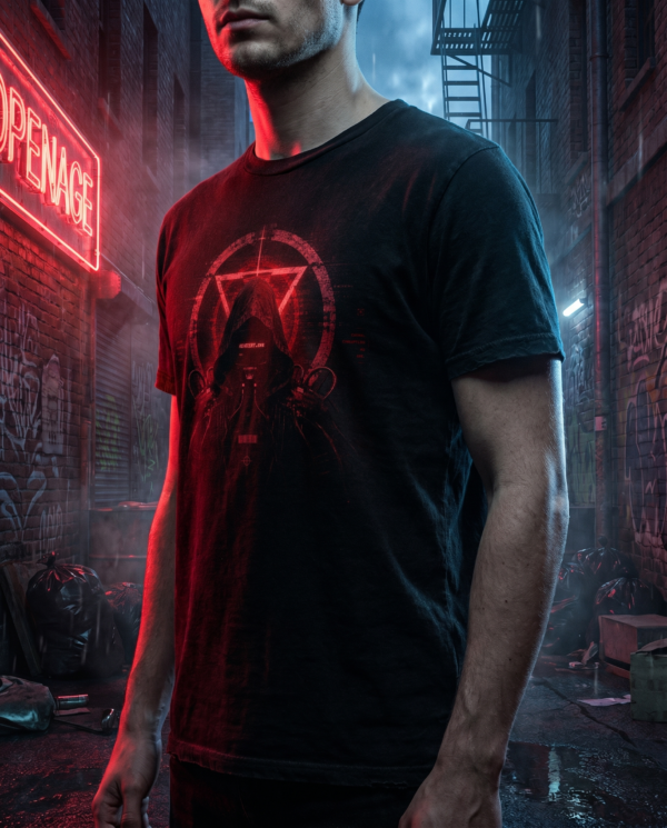 Hooded Figure Graphic T-Shirt — 'ADVERSARY' Dark Cyberpunk Tee