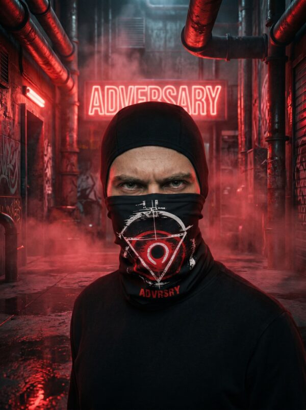 ADVRSRY DROP 05 — Front Neck Gaiter — Red Adversary Emblem Tactical Face Mask