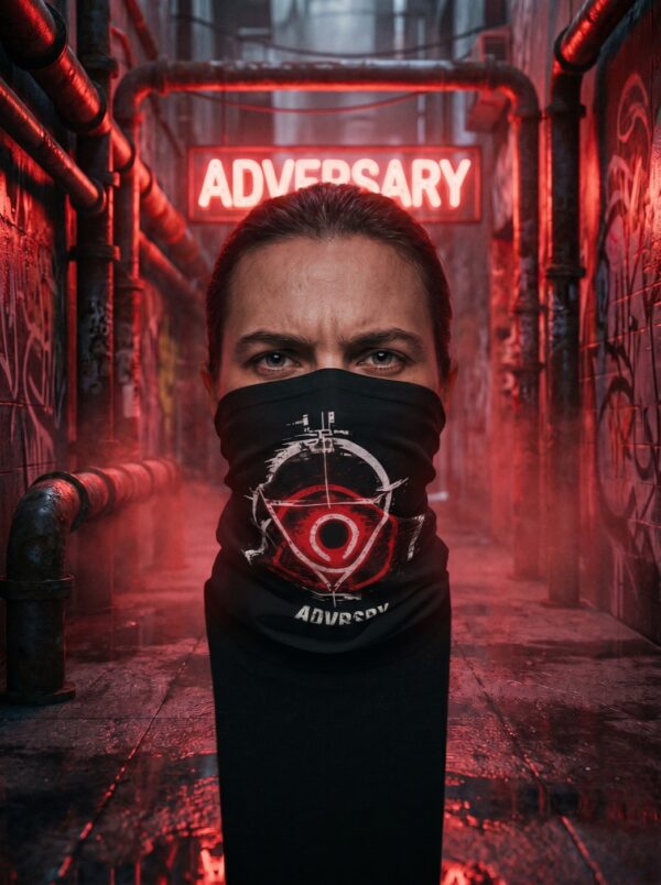 ADVRSRY DROP 05 — Woman Neck Gaiter — Red Adversary Emblem Tactical Face Mask