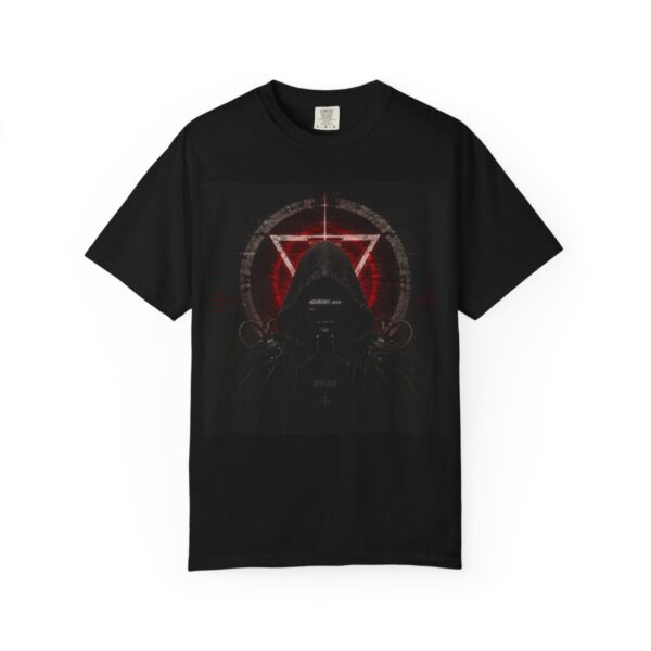 product-12-49fef0cbf86afbc7b2bf8153fbeb151d Hooded Figure Graphic T-Shirt — 'ADVERSARY' Dark Cyberpunk Tee