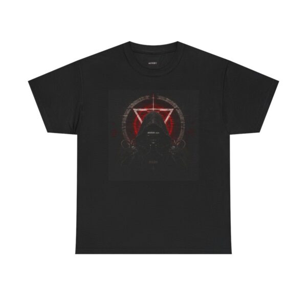product-21-fc2474f9f877da52628286b343c0e122 Graphic Tee — Dark Hooded Figure with Red Sigil "ADVRSRY"