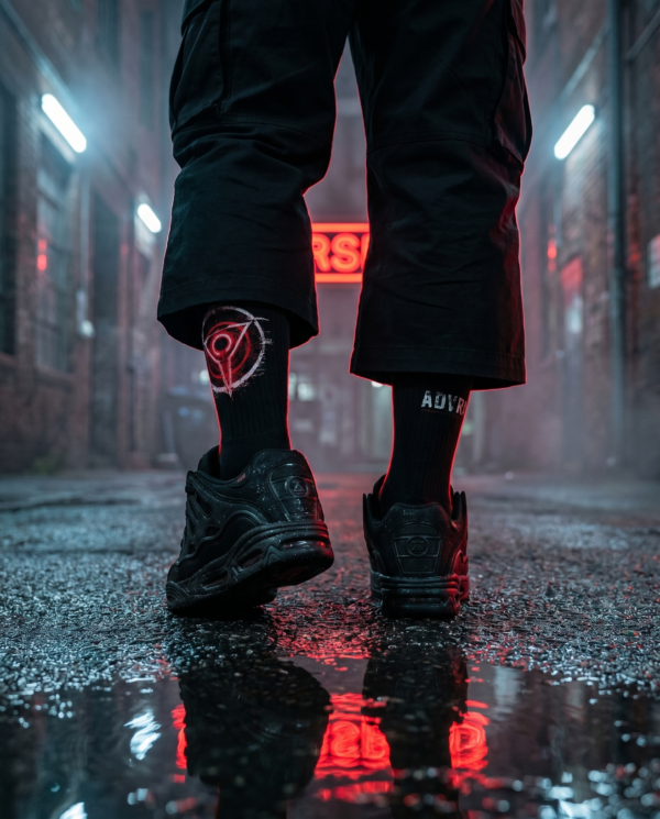 ADVRSRY DROP 06 — Alley Walk ADVRSRY.exe Club Black Crew Socks — Logo & “ADVRSRY.exe” Graphic